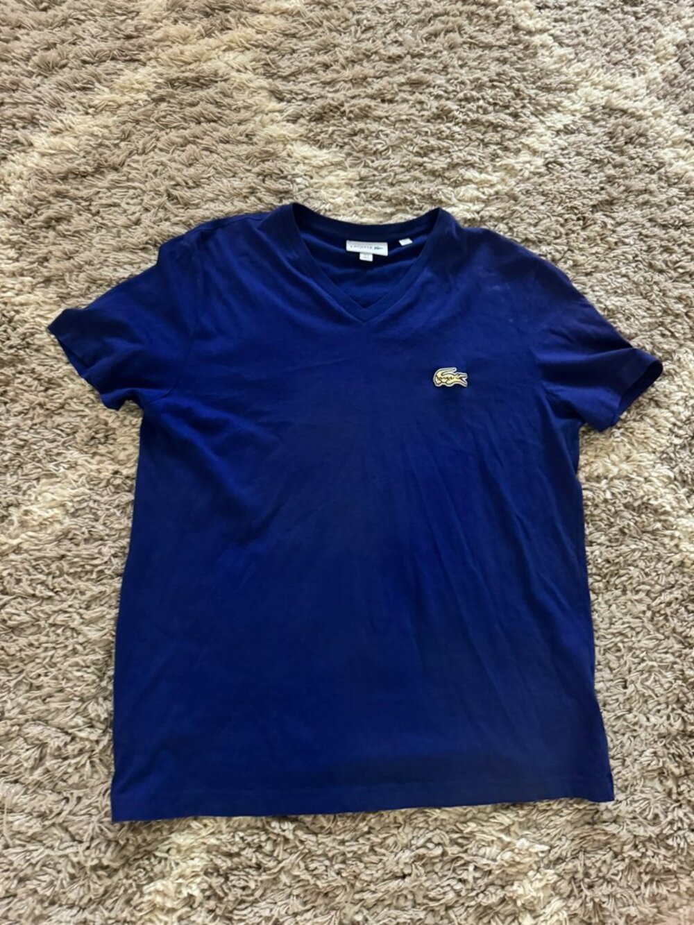 Lacoste V-Neck Pima Cotton Tee, Men's Size Large Royal Blue